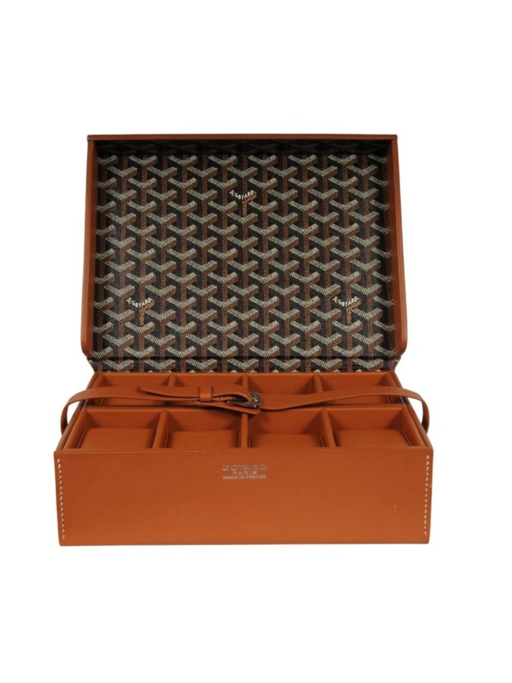 Goyard Montre De Voyage Eight Watch Box Black Tan Travel Trunk Case Buckle Strap